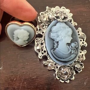 Elegant Cameo Jewelry Set ring and 
Lady Cameo Brooch